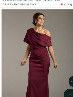 Oleg Cassini One-Shoulder Burgundy Evening Gown